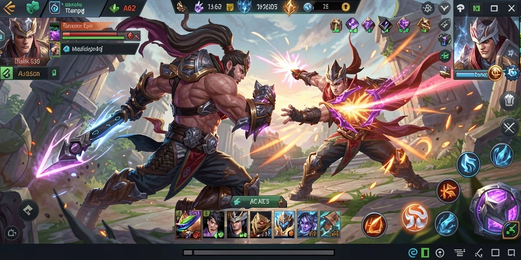 Tampilan aksi intens di dalam gameplay MOBA AA62.