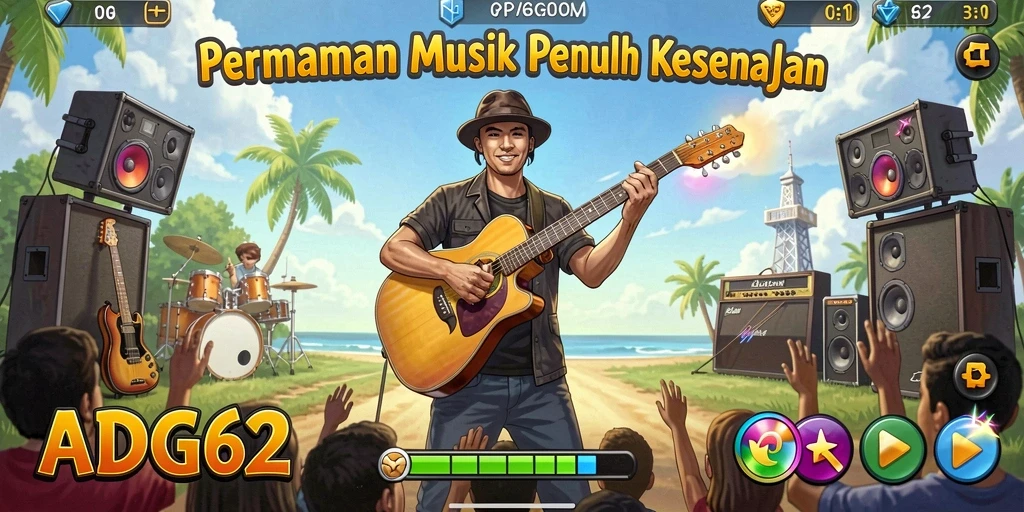 Tampilan gameplay interaktif ADG62 dengan berbagai alat musik.