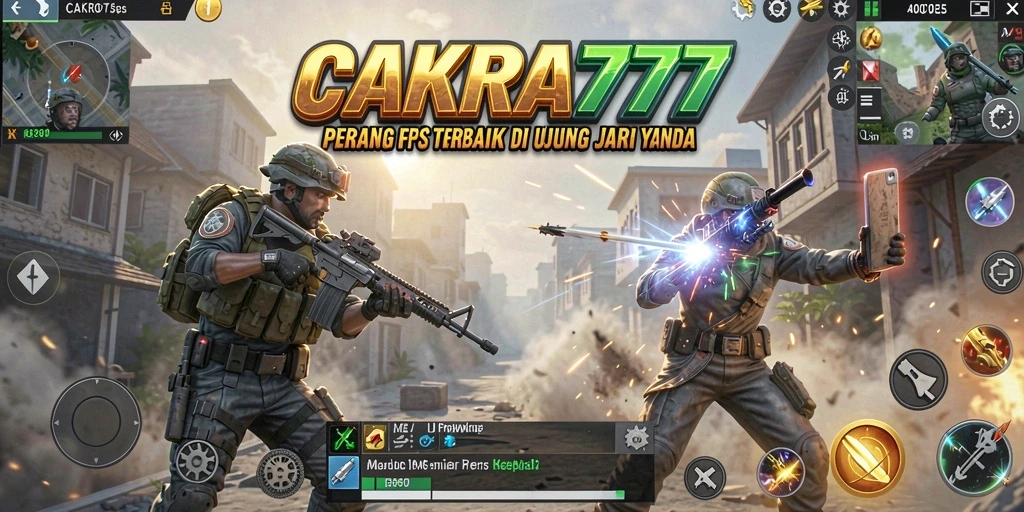 Screenshot utama CAKRA777 menampilkan aksi tembak-menembak yang intens.