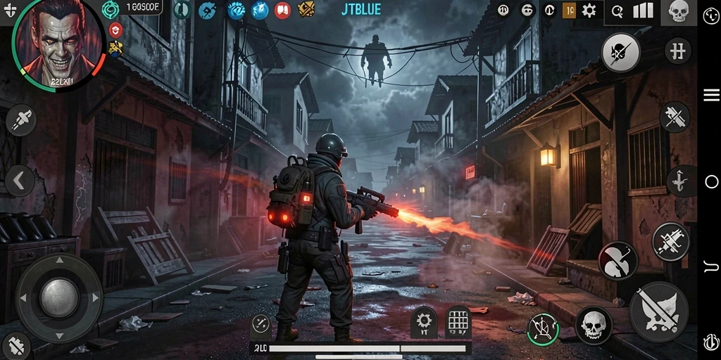 Tampilan gameplay JTBLUE yang menegangkan dan menyeramkan.