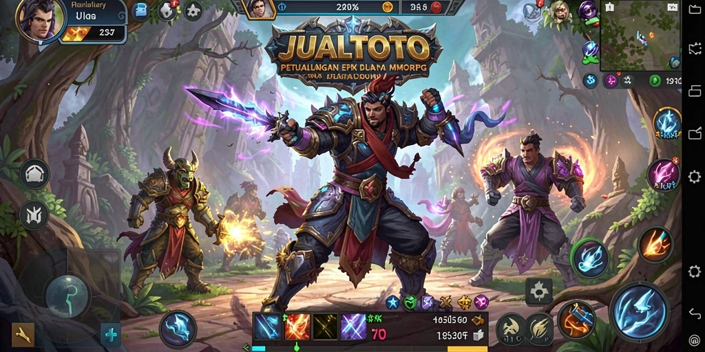 Screenshot gameplay JUALTOTO menampilkan pertarungan seru di dunia MMORPG.