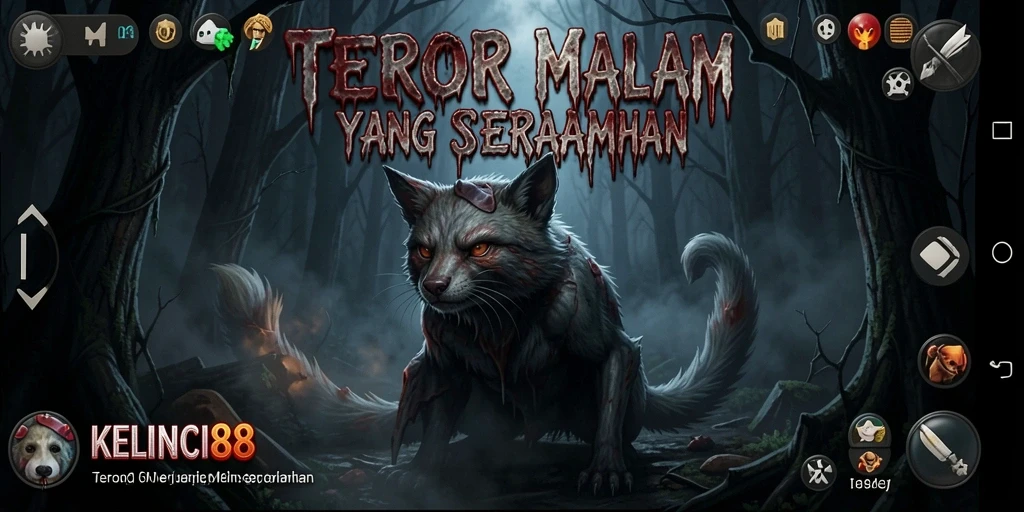 Tampilan gameplay KELINCI88 dengan suasana menyeramkan dan kelinci hantu.