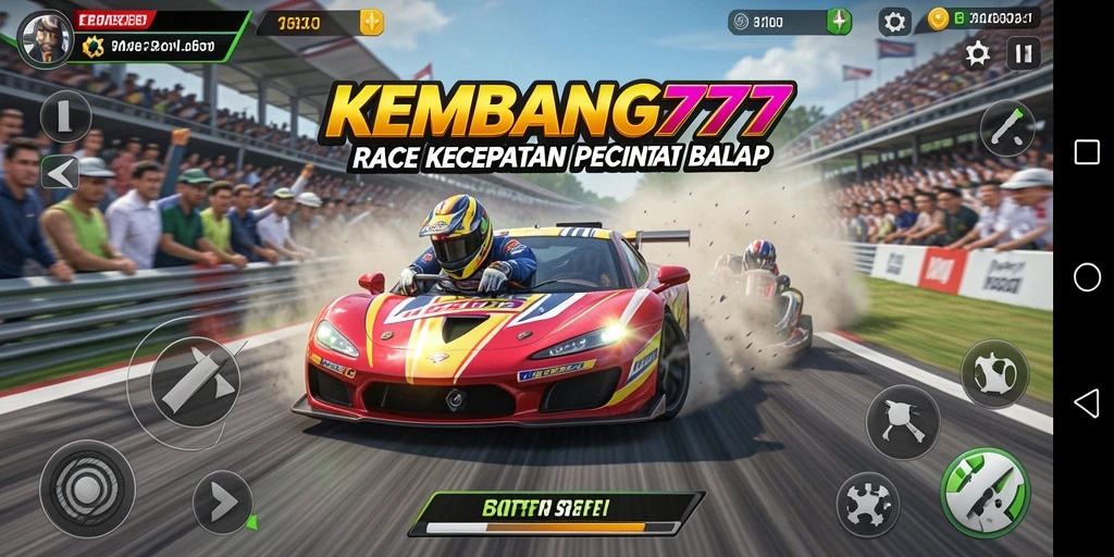 Screenshot gameplay KEMBANG777 menampilkan balapan dengan kecepatan tinggi.