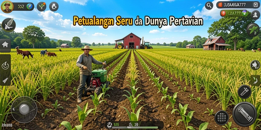 Tampilan gameplay LUSA777 dengan aktivitas pertanian yang kaya