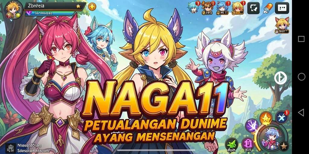 Screenshot gameplay NAGA11 menampilkan pertarungan seru dengan karakter anime.