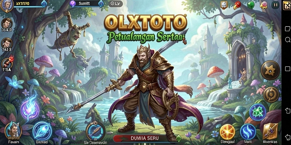 Screenshot gameplay OLXTOTO menunjukkan petualangan mendebarkan di dunia fantastis.