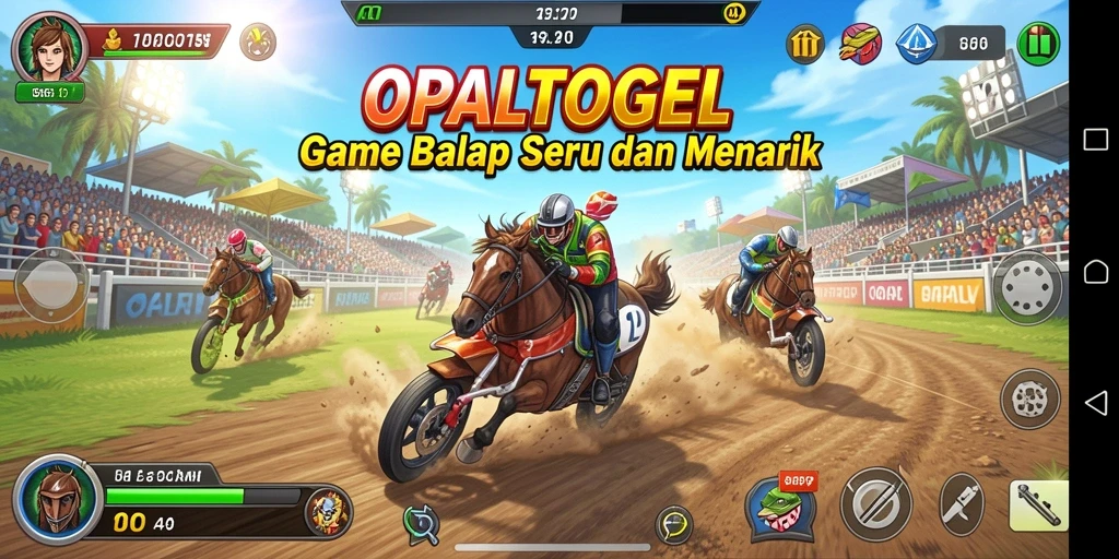 Tampilan gameplay seru di OPALTOGEL dengan berbagai mobil balap.