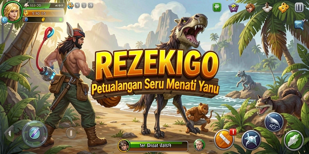 Tampilan aksi mendebarkan dalam REZEKIGO saat menjelajahi dunia petualangan.