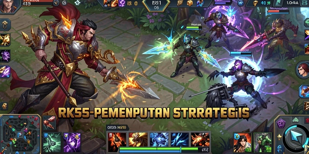 Tangkapan layar dari gameplay seru RK55 dalam pertempuran MOBA.