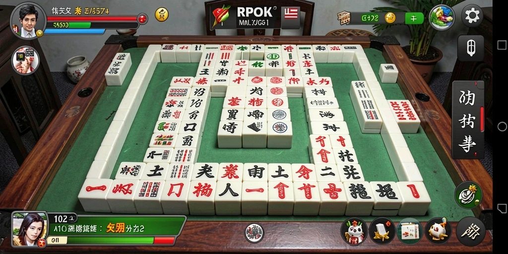 Tampilan gameplay RPOK dengan ubin Mahjong yang menawan.