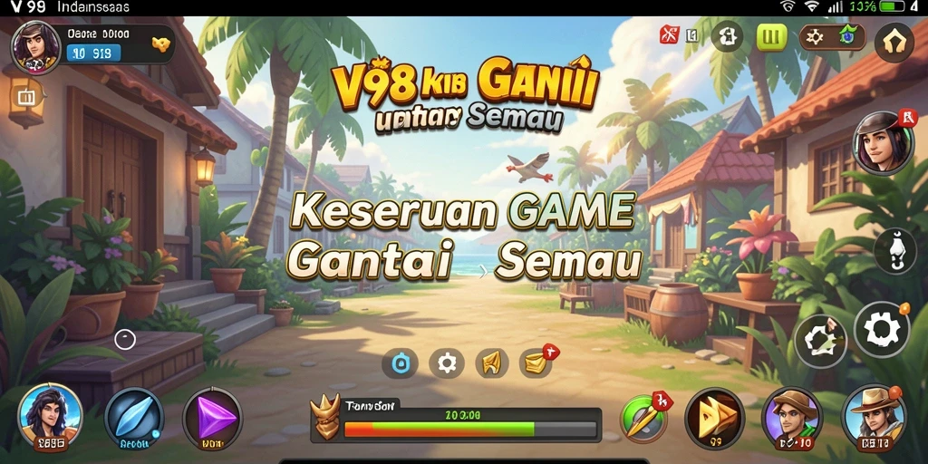 Screenshot gameplay V98 yang penuh warna dan seru.